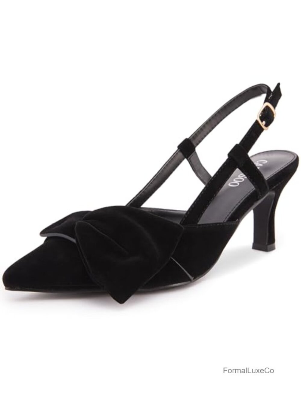 Kitten Heel Slingback Pumps with Bow - Faux Suede 2.75-Inch Heel Women's